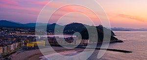 Zurriola beach sunset, Donostia city coast, San Sebastian.