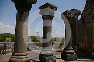 Zvartnots Cathedral. Ruin. Column. Armenia