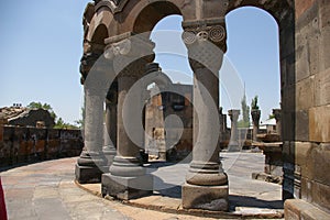 Zvartnots Cathedral. Ruin. Column. Armenia