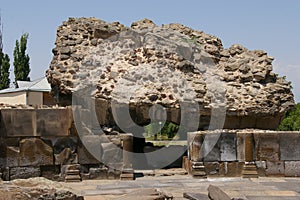 Zvartnots Cathedral. Ruin. Column. Armenia