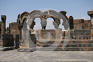 Zvartnots Cathedral. Ruin. Column. Armenia