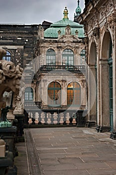 Zwinger in Dresden, Germany. Front lighted museum windows