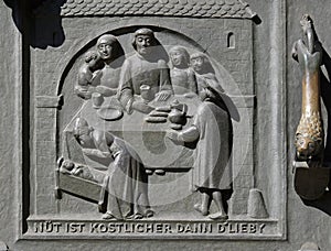 Zwingli and his family, relief on the door of the Grossmunster church in Zurich photo