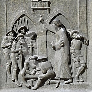 Zwingli preaches for the Swiss mercenaries at Monza before the battle of Maringnano, 1515., Grossmunster church in Zurich