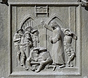 Zwingli preaches for the Swiss mercenaries at Monza before the battle of Maringnano, 1515., Grossmunster church in Zurich photo