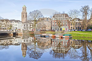 Zwolle skyline reflecting in canal photo