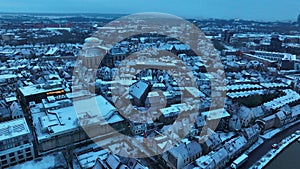 Zwolle snowy sunrise drone view