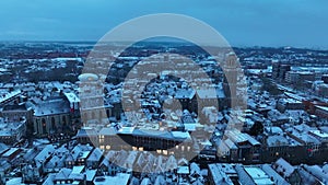 Zwolle snowy sunrise drone view