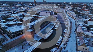Zwolle snowy sunrise drone view