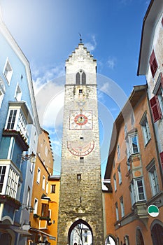 ZwÃÂ¶lferturm tower in the old town of Sterzing Vipiteno, South Tyrol, Italy photo