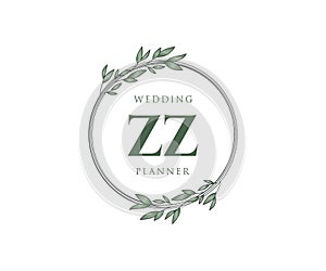 ZZ Initials letter Wedding monogram logos collection, hand drawn modern minimalistic and floral templates for Invitation cards,