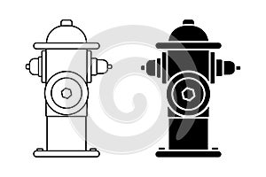 Fire hydrant icon set of silhouette and outline, isolated on white background.