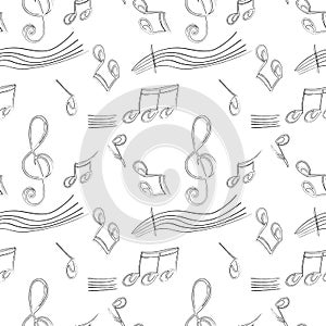 Vector illustration background of simple hand drawn music note design element in doodle style