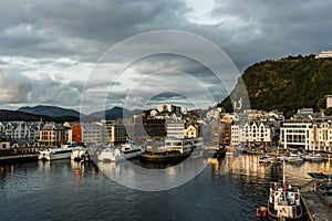 Ãâ¦lesund old town port at fall evening, Norway photo