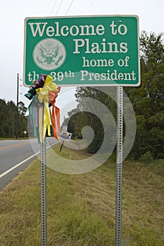 Ã¯Â¿Â½Welcome to PlainsÃ¯Â¿Â½ sign, the home of the 39th President, Jimmy Carter, Plains, Georgia photo