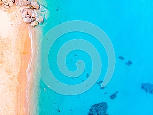 ÃÂerial view. Rocks on the coast of Lloret de Mar in a beautiful summer day,sandy beach, Costa Brava, Catalonia, Spain. photo