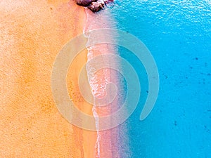 ÃÂerial view. Rocks on the coast of Lloret de Mar in a beautiful summer day,sandy beach, Costa Brava, Catalonia, Spain. photo