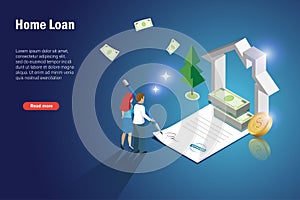 à¹‡Home loan, real estate, property mortgage and refinance concept. Couple sign home loan contract agreement. Family financial