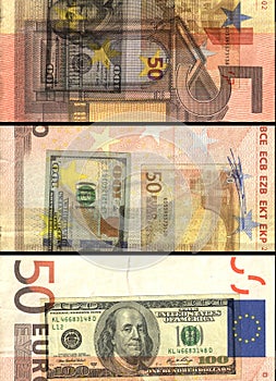 â‚¬ 50 euros banknote bill in colored collage