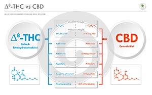 âˆ†8-THC vs CBD, Delta 8 Tetrahydrocannabinol vs Cannabidiol business infographic