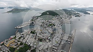 Ã…lesund and Aksla mountain, panoramic view from above. Norway.