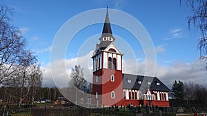 Ã„lvros nya kyrka church in autumn in Harjedalen in Sweden