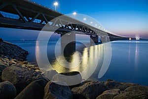 The Ã–resund Bridge at night