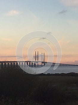 Ã–resundsbron at sunset