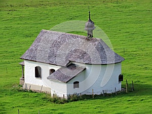 Ã„lggi chapel or Aelggi-Kapelle on the alpine pasture Ã„lggi Alp and next to the geographical center of the country, Sachseln