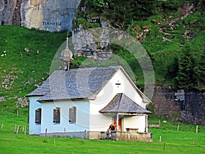 Ã„lggi chapel or Aelggi-Kapelle on the alpine pasture Ã„lggi Alp and next to the geographical center of the country, Sachseln