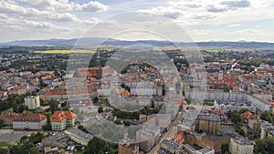 Åšwidnica, city and mountains, aerial view