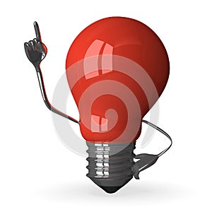 ï»¿ï»¿ï»¿ï»¿Red tungsten light bulb character in moment of insight