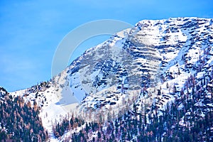 Ð•he mountain top with snow. Photo taken in winter in Austria