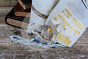 Ð’Prayer Shawl - Tallit, jewish religious symbol. Selective focus