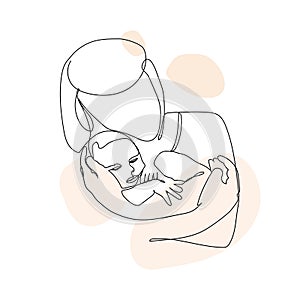 ÐŸÐµÑ‡Ð°Ñ‚ÑŒAbstract line art mom and baby illustration. Newborn design elements. Lactation specialists. Mom`s hugs.  Kids, baby