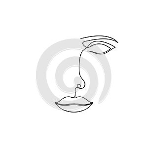 ÐŸÐµÑ‡Ð°Ñ‚ÑŒOne line drawing of abstract face. Continuous line of beauty woman minimalistic portrait. Vector