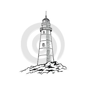 ÐŸÐµÑ‡Ð°Ñ‚ÑŒThe lighthouse sketch. Hand drawn vector illustration