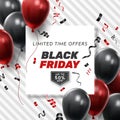 01Black Friday Sale Poster with Shiny Balloons on Black and White Background. Universal vector background for poster, banners