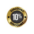 10% off Discount Badge, on golden and black colour background