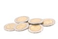10 (ten) baht coins on white background Royalty Free Stock Photo