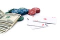 100$ banknoty,chips of poker and playing cards Royalty Free Stock Photo