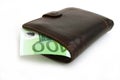 100 euro bill in leather brown purse Royalty Free Stock Photo