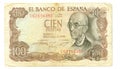 100 peseta bill of Spain, 1970 Royalty Free Stock Photo