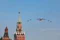 An-124 and Su-27 airplanes fly over Red Square Royalty Free Stock Photo