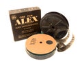 16mm Alex box, film and reel EDITORIAL Royalty Free Stock Photo