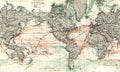 1875 Antique Map of World Ocean Currents Royalty Free Stock Photo