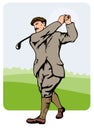 1930s golfer teeing off Royalty Free Stock Photo