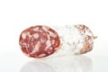 2 piece of salami on a white background