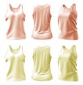 2 Set of pastel light orange yellow front, back and side view sleeveless tee t shirt tank singlet on transparent background, PNG