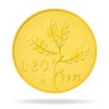 20 Lire of Italy. Vector illustration of an Italian coin